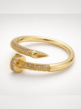 Gold Nail Micro Pave Adjustable Ring (4466)